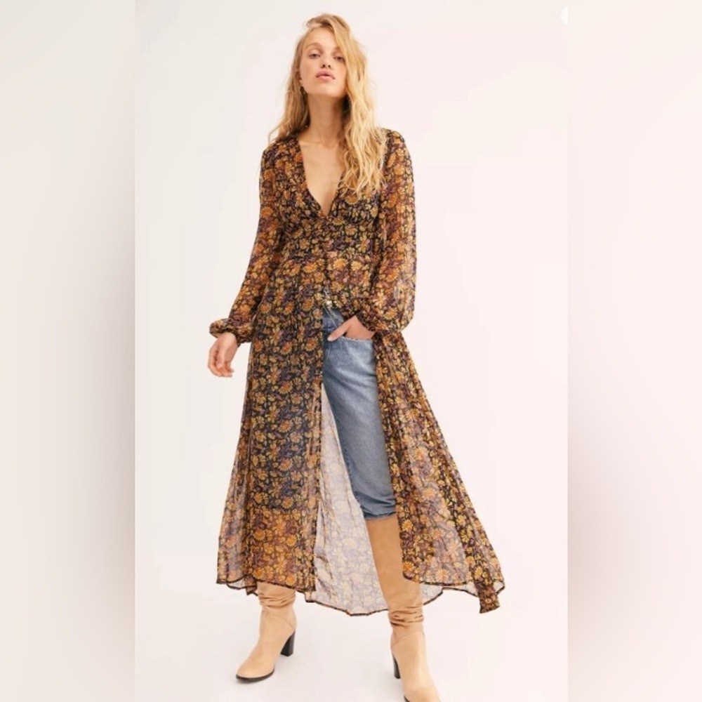 FREE PEOPLE VALERIE DUSTER MAXI SHIRT TOP LARGE